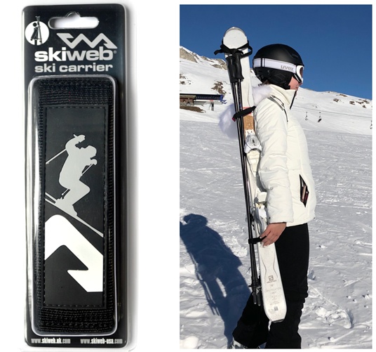 Skiweb Ski & Pole Carrier Strap - Pocket Size Over Shoulder Carrier