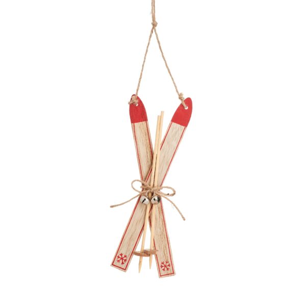 Wooden Skis Hanging Christmas Decoration